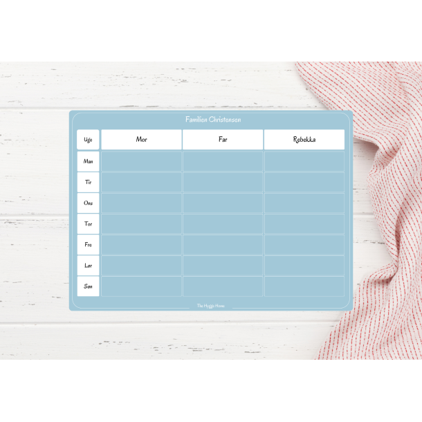 Magnetiske Ugeplan i Pale Blue
